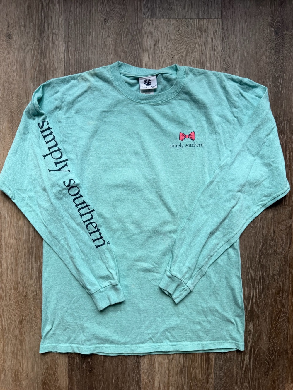 Simply Southern Men's Long Sleeve Shirt - Mint with Pink Bow